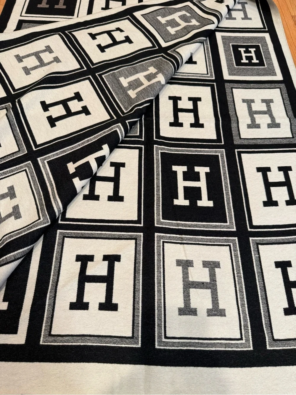 NEW Monogram Block Scarf in Black, White & Gray